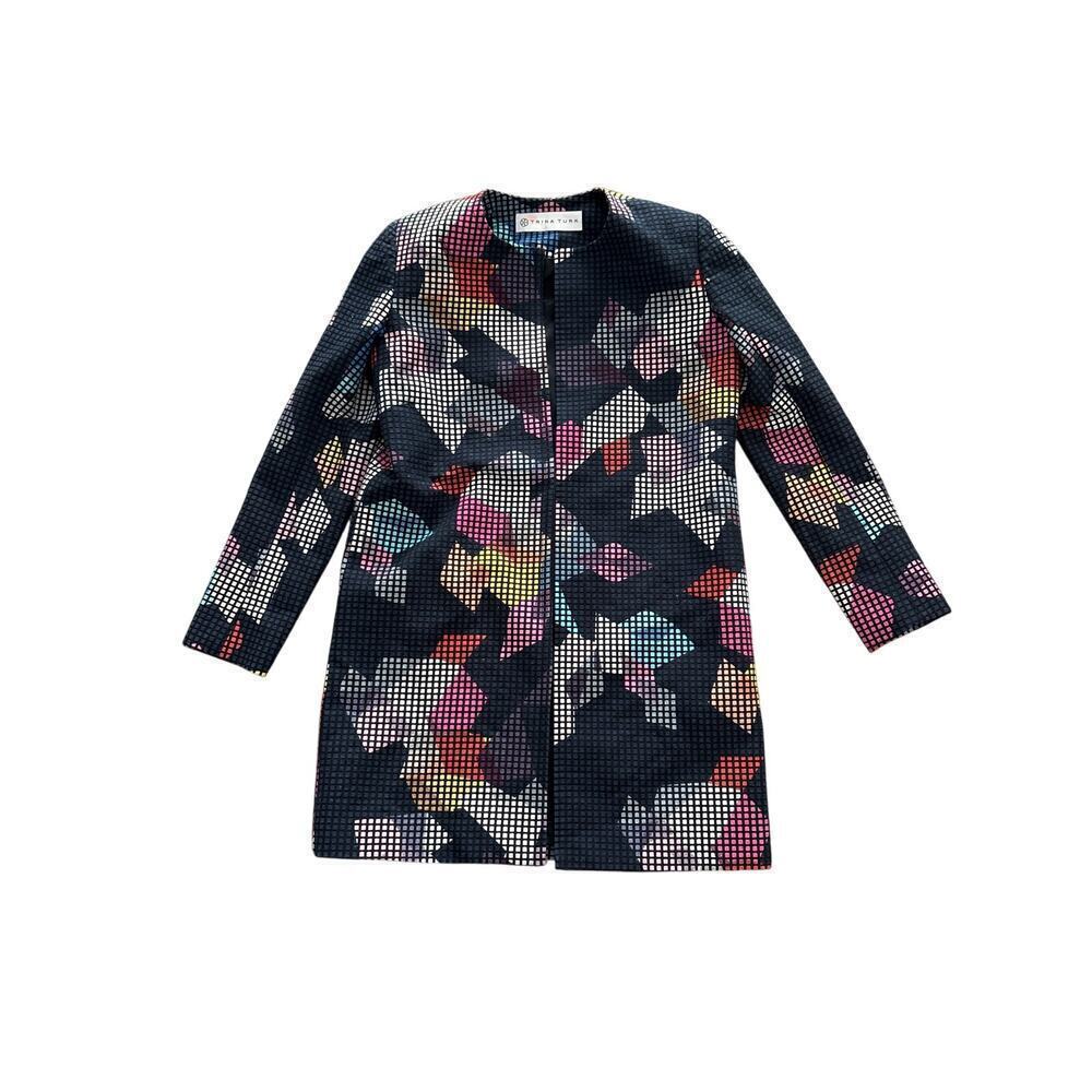 Trina Turk Graphic Mod Jacket Size S Colorful Long Coat Statement Outerwear - Picture 2 of 11